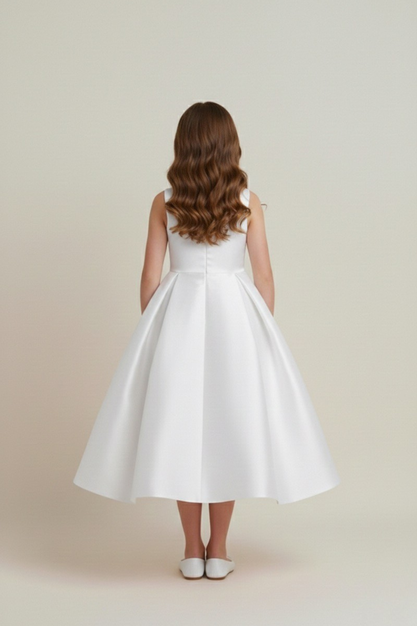 Square Neck Pleated Bow Dress