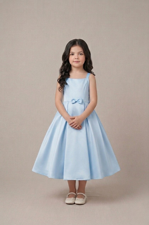 A-Line Bow Strap Dress - Sky Blue