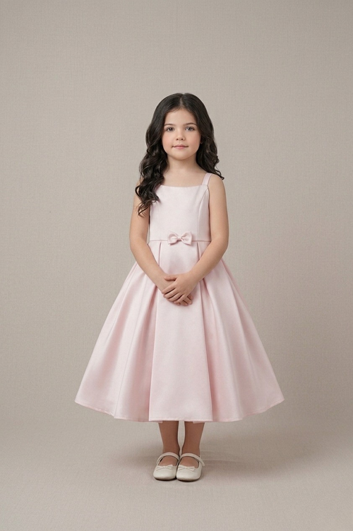 A-Line Bow Strap Dress - Blush Pink