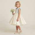 Flared Satin Bow Strap Dress - Sky Blue