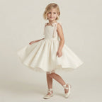 Flared Satin Bow Strap Dress - Blush Pink