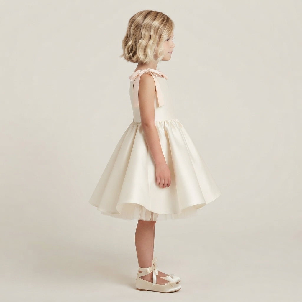 Flared Satin Bow Strap Dress - Blush Pink