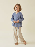 Navy Gingham Wrap Blouse