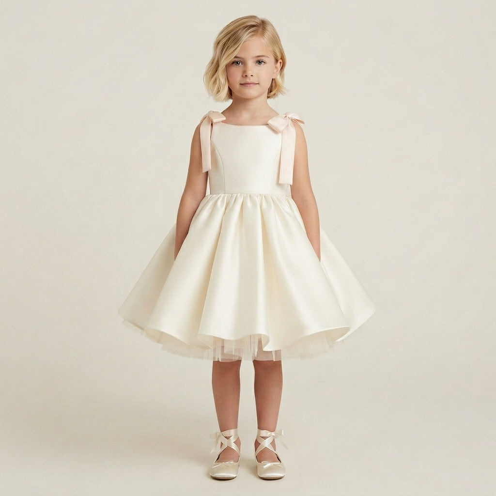 Flared Satin Bow Strap Dress - Blush Pink