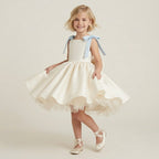 Flared Satin Bow Strap Dress - Sky Blue