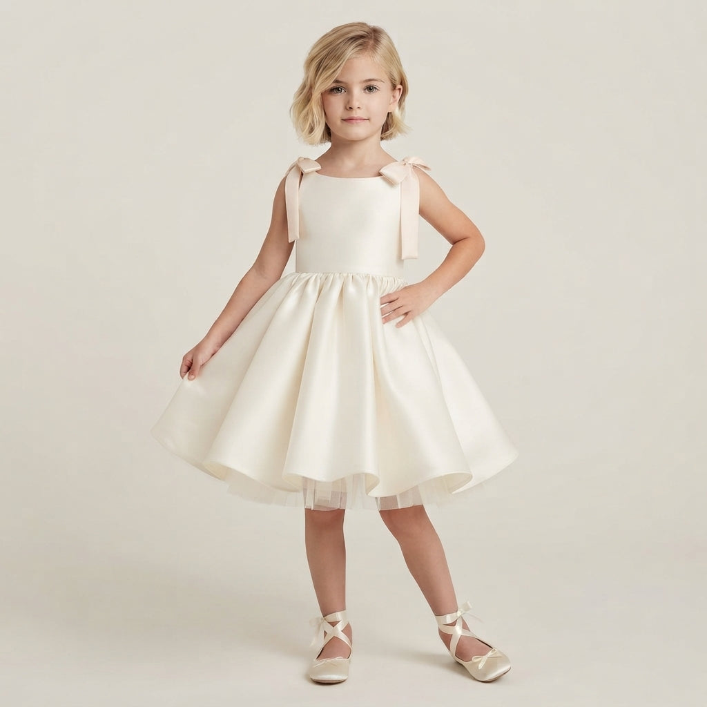 Flared Satin Bow Strap Dress - Blush Pink