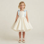 Flared Satin Bow Strap Dress - Sky Blue