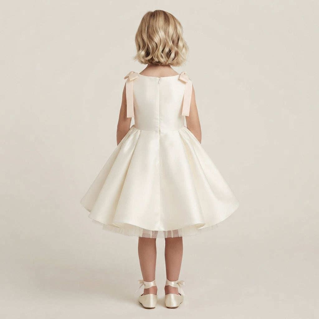 Flared Satin Bow Strap Dress - Blush Pink