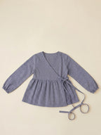 Navy Gingham Wrap Blouse