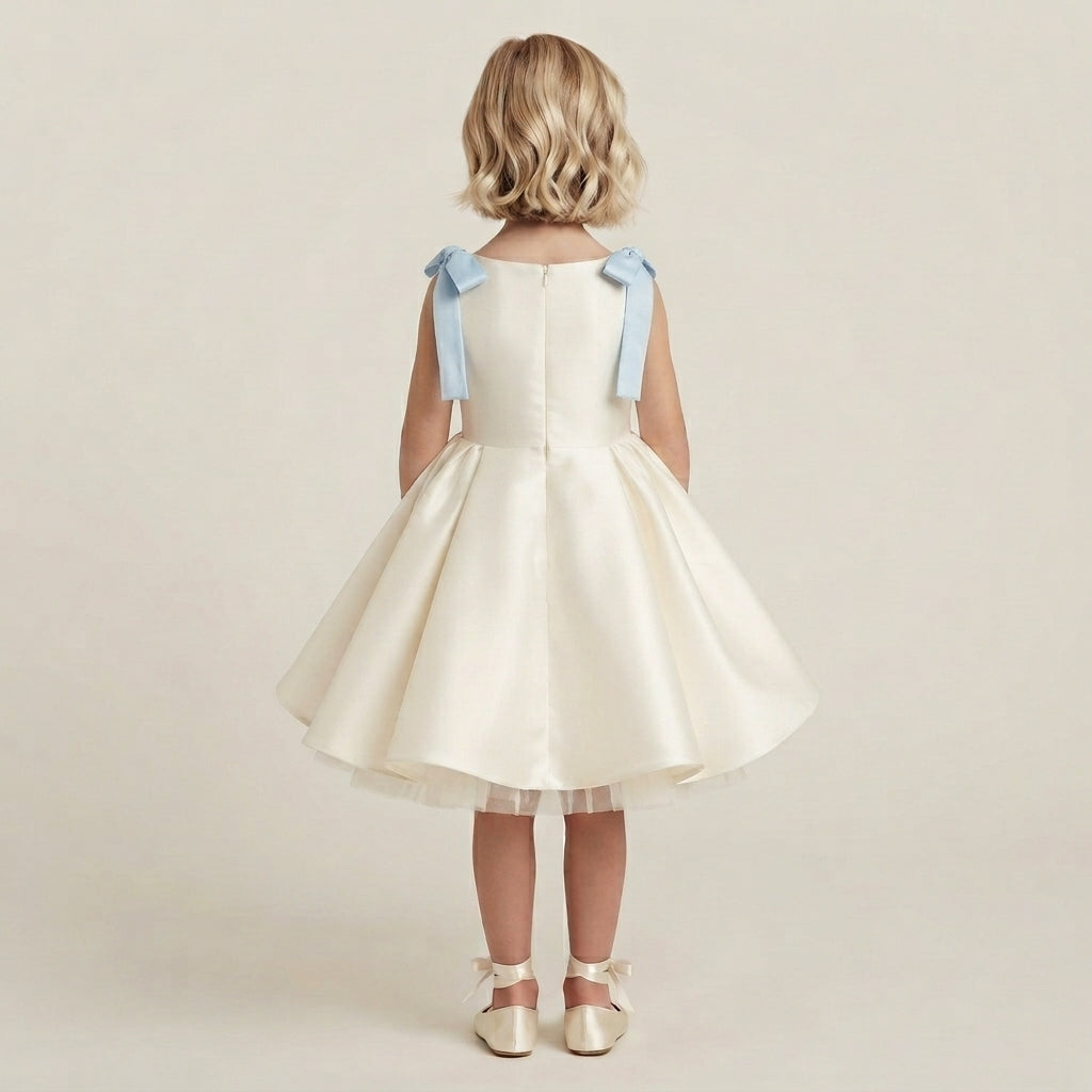 Flared Satin Bow Strap Dress - Sky Blue