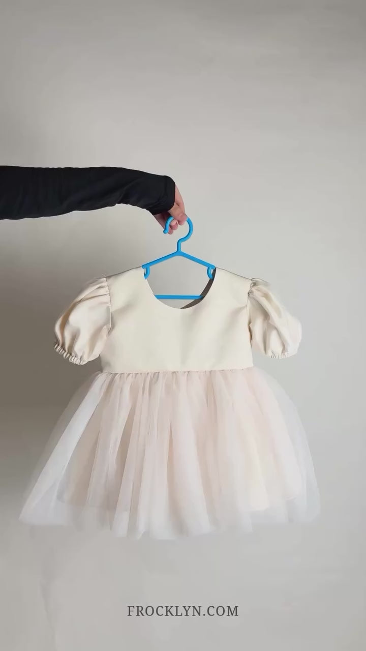 Puff Sleeve Knee-Length Tulle Dress - Blush Pink